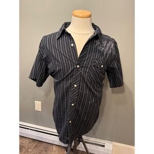 RARE Y2K Large Striped Eagle Graphic Button Down‎ Shirt Menswear Short Sleeve